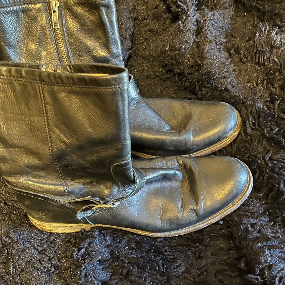 Frye boots-Men 13d, black engineer style, side zipper, or biker